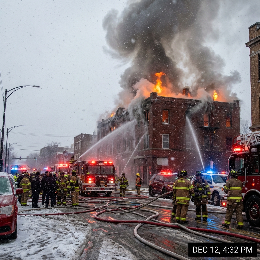 消火活動にあたる消防隊員